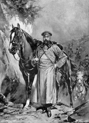 Alexei Nikolaievich Kuropatkin avec son cheval, guerre russo-japonaise, 1904-5
