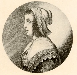 Une Anglaise en coiffe et mouchoir bordé de dentelle Vandyke, 1640, 1937