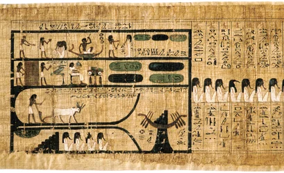 Livre des Morts égyptien ancien sur papyrus montrant des hiéroglyphes écrits