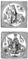 Cartes à jouer anciennes : Roi et Reine, 1833