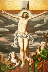 Église apostolique arménienne; fresque; scène du Nouveau Testament; la crucifixion de Jésus; Cathédrale Vank; Jolfa ou Nouvelle Julfa; Ispahan; Iran; Asie