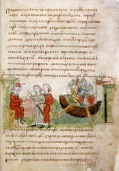 Askold et Dir demandés par Rurik pour aller à Constantinople du Chronique de Radziwill, 15ème siècle
