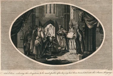 Athelstan ordonnant la publication des Écritures traduites en anglo-saxon, années 930, 1793