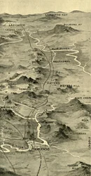 Carte en ballon illustrant la bataille de Pieters et le secours de Ladysmith, 1900