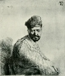 Homme barbu avec un bonnet oriental en fourrure et une robe : le père de l