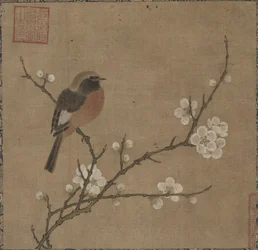 Oiseau sur une branche fleurie