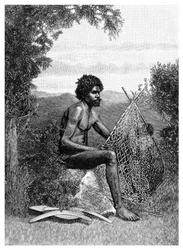 Homme noir réparant son filet, Australie, 1886