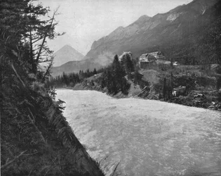 Rapides de la rivière Bow, Banff, Territoires du Nord-Ouest, Canada, vers 1900