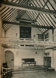 Ferme de Boxhurst, Kent : Fin de la salle de danse. Restaurée et convertie par Oliver Hill, vers 1928
