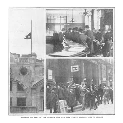 Annonce de la perte du Titanic avec plus de douze cents vies à Londres, 20 avril 1912