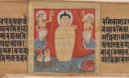 Bouddha donnant la sécurité Abhayananda aux marins, feuille de..., vers 1090