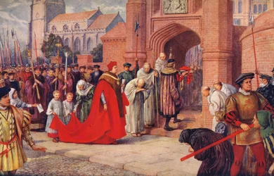 Le cardinal Wolsey entrant peut-être dans le palais de Hampton Court, 1917