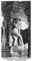 Figure sculptée dans la pagode Rami Perams, Ramesvaram, Inde, vers 1925