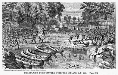 Première bataille de Champlain avec les Indiens, 1609, 1877