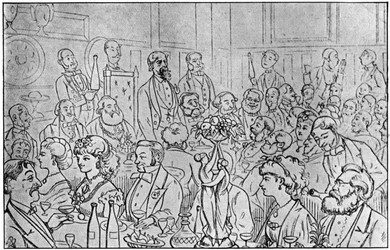 Charles Dickens présidant le dîner des vendeurs de journaux, 5 avril 1870, 1912