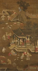 Enfants jouant dans le jardin du palais, fin du XIIIe-XVe siècle.