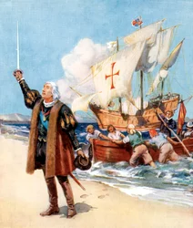 Christophe Colomb débarquant en Amérique, 1492, vers 1920