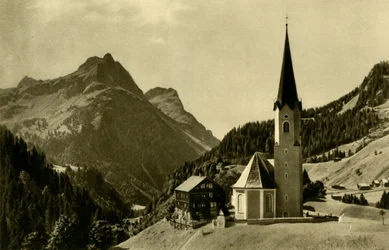 Église à Schröcken, Bregenzerwald, Autriche, vers 1935