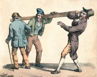 Homme maladroit portant une longueur de bois, 19ème siècle
