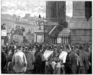 Foule à Mansion House lisant les bulletins de la maladie du Prince de Galles, 1871