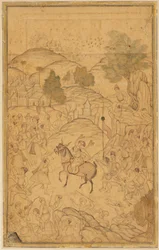 Scène de foule avec figure montée, 16ème siècle