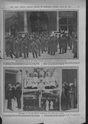 Foules devant Lloyds de Londres, chefs à bord, et les bureaux de la White Star, 20 avril 1912