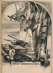 Crusoe chargeant son radeau, vers 1870