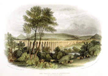 Viaduc de Dee, Vallée de Llangollen, sur le chemin de fer de Shrewsbury, Pays de Galles et Chester vers 1848