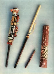 Tambour et instruments à vent de la tribu des Indiens Baniva, Venezuela, 1948