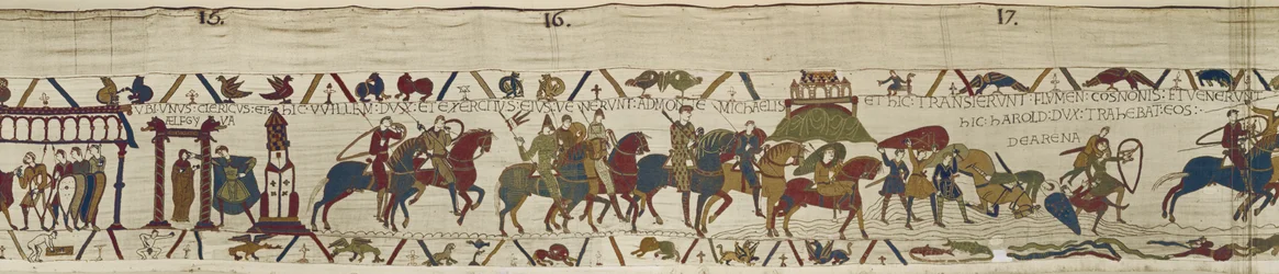 Le duc Guillaume mène son armée en Bretagne où Harold sauve courageusement des soldats des sables mouvants, Tapisserie de Bayeux