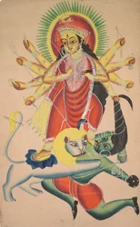 Durga tuant le démon Mahisha, 1800s