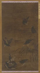 Huit oiseaux Mynah avec bambou et orchidées, dynastie Ming, XVIe siècle