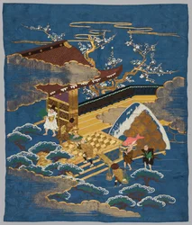 Fukusa brodé, fin des années 1800-début des années 1900
