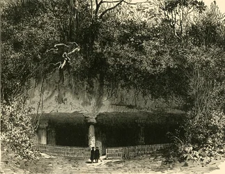 Entrée de la grotte à Elephanta, présidence de Bombay