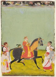 Raj Singh II à cheval, fils de Pratap Singh
