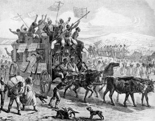 Ex-esclaves défilant avec des manifestes de libération, Guerre civile américaine, 1861-1865