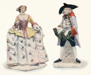Figurines en porcelaine Bow exceptionnellement rares décorées en couleurs, vers 1750