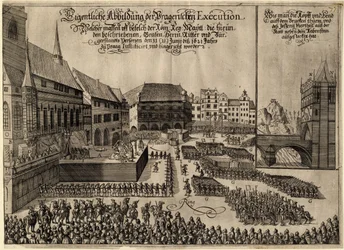 Exécution de 27 chefs protestants sur la place de la Vieille-Ville à Prague le 21 juin 1621, 1621