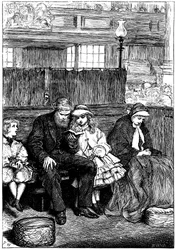 Famille au service religieux du dimanche dans leur banc fermé, Londres, 1862
