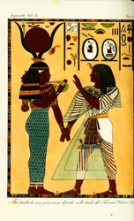 Figure de la déesse égyptienne Hathor avec le roi Séthi Ier de sa tombe à Thèbes, découverte par Giovanni Battista Belzoni