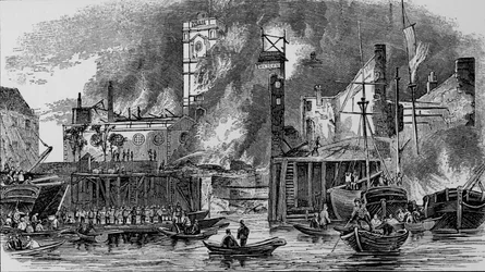 Incendie à Toppings Wharf, London Bridge, 1843, vers 1843, 1912