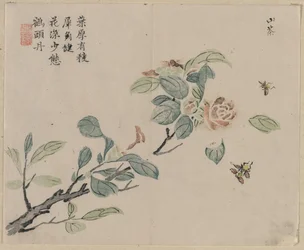 Branche fleurie avec des abeilles