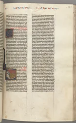 Fol. 190r, Tobie, initiale historiée T, Tobie dormant sur un lit, vers 1275-1300