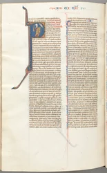 Fol. 457v, Timothée II, initiale historiée P, Paul parlant au buste de Dieu au-dessus, vers 1275-1300