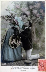 Carte postale romantique française, vers 1900