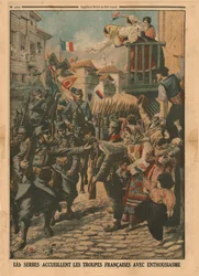 Les troupes françaises accueillies avec enthousiasme par les Serbes, 1915
