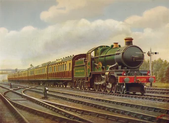 G.W.R. Cornish Riviera Limited Express à pleine vitesse, locomotive Pendennis Castle