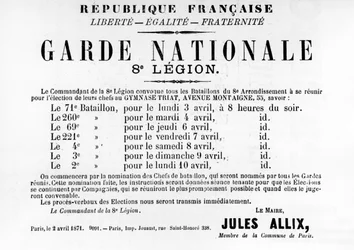 Garde Nationale 8e Légion, des affiches politiques françaises de la Commune de Paris, mai 1871