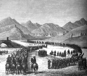La division du général Ross traversant la rivière Logar pour rencontrer Sir Donald Stewart