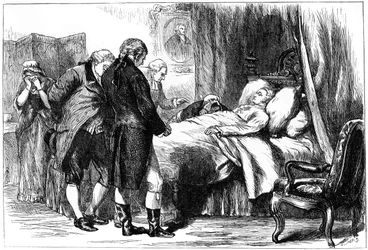 George Washington sur son lit de mort, Mount Vernon, Virginie, USA, 1799 vers 1880